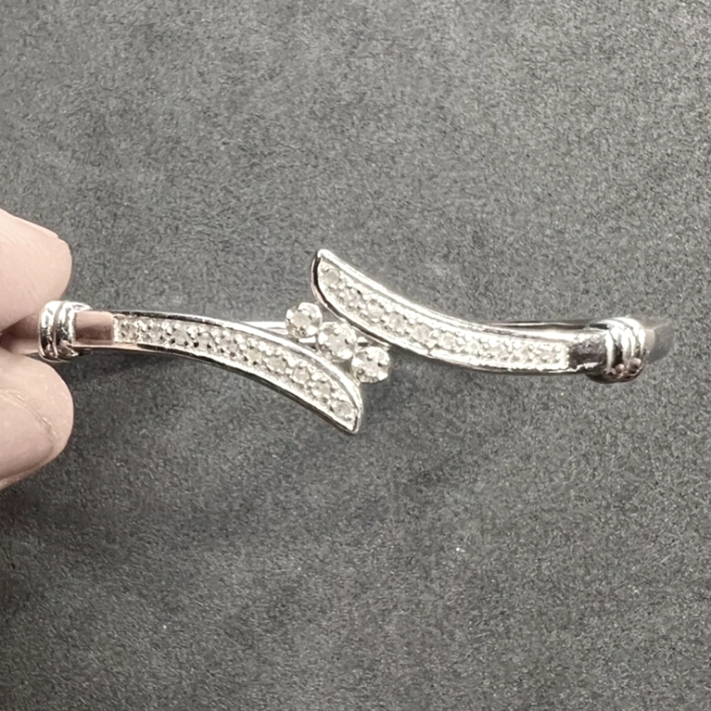 Diamond Sterling Silver Bypass Bracelet with Safety Latch, Size 6.75"